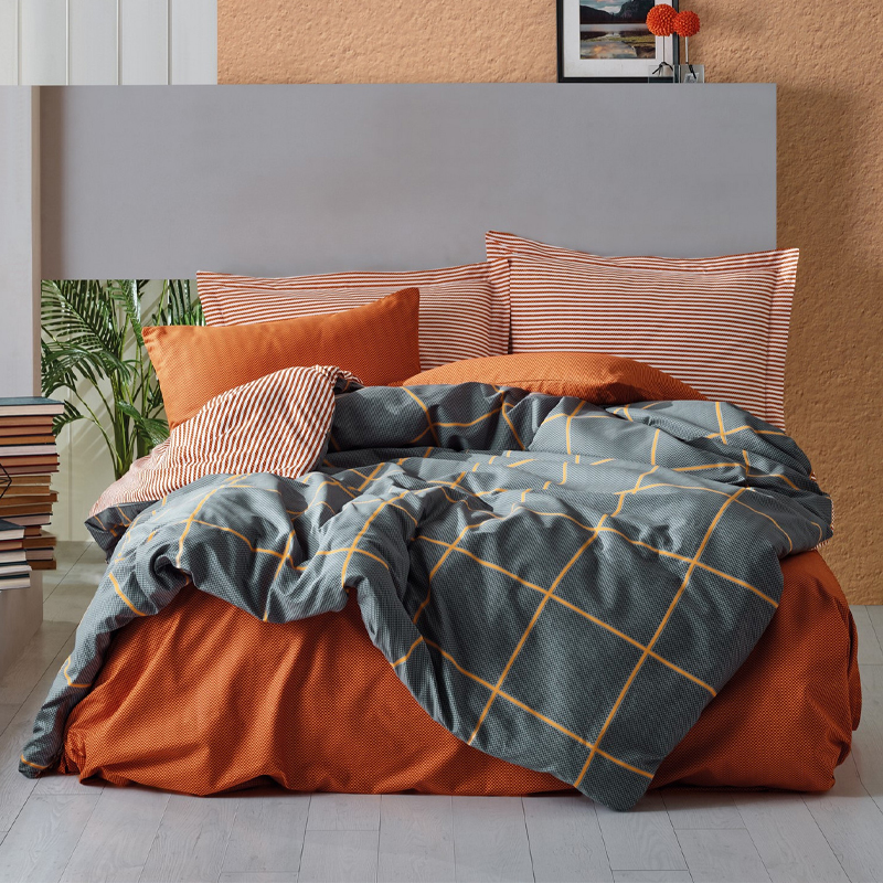 Σετ παπλωματοθήκη Stark Cotton Box 4 τμχ Διπλή (200×220) χρώμα cinnamon – μπλε