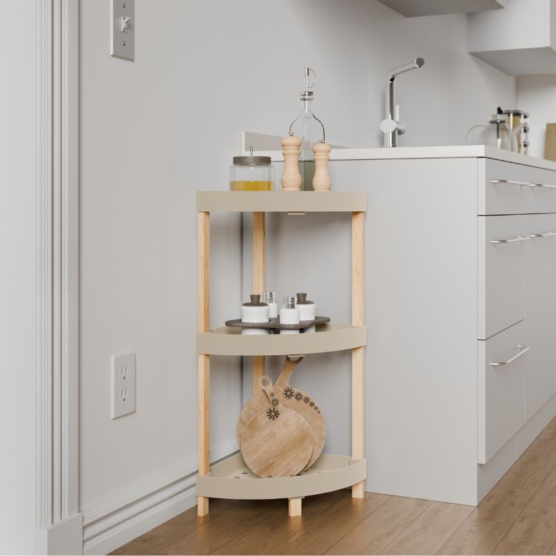 Ραφιέρα δαπέδου γωνιακή πλαστική – ξύλινη χρώμα φυσικό – μπεζ 44x32x79εκ.