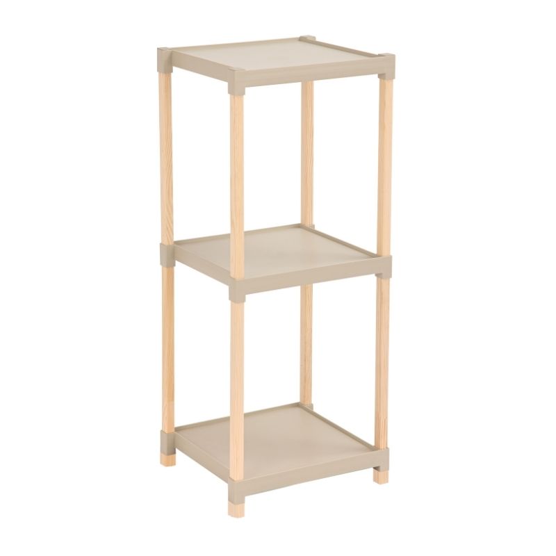 Ραφιέρα δαπέδου πλαστική – ξύλινη χρώμα φυσικό – μπεζ 28x25x72εκ.