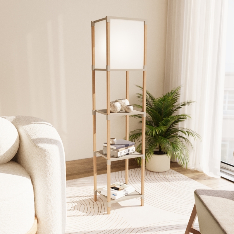 Φωτιστικό δαπέδου ξύλινο – πλαστικό χρώμα μπεζ 29x25x137εκ.