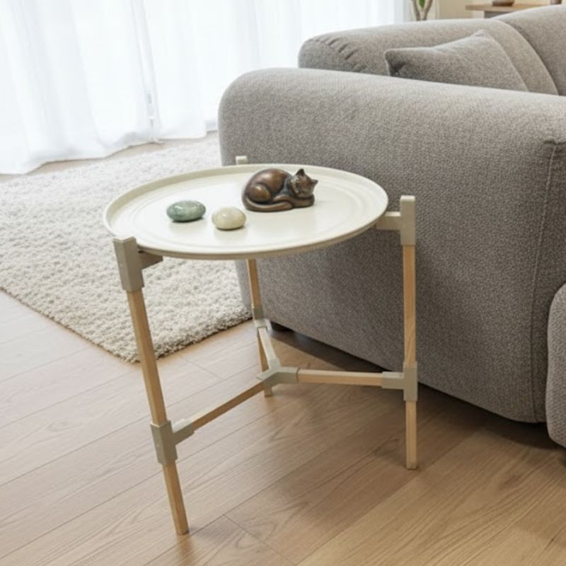 Τραπεζάκι βοηθητικό ξύλινο – πλαστικό χρώμα μπεζ Φ46×53εκ.