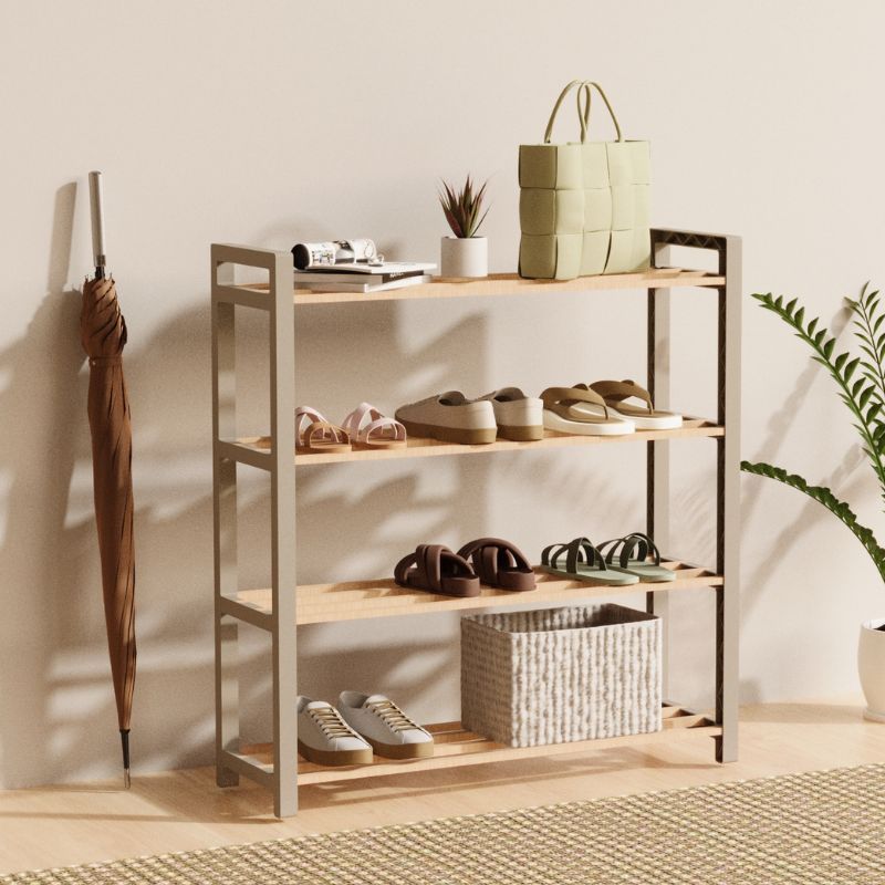 Παπουτσοθήκη ξύλινη – πλαστική χρώμα φυσικό – μπεζ 66x20x68εκ.