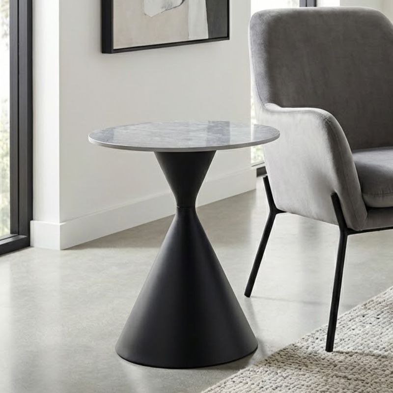 Τραπεζάκι βοηθητικό Logan Megapap sintered stone – μέταλλο χρώμα γκρι εφέ μαρμάρου – μαύρο Ø50×56εκ.