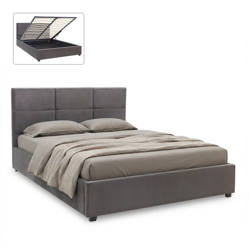 Κρεβάτι Kingston Megapap βελούδινο με αποθηκευτικό χώρο χρώμα ανθρακί 160×200εκ.
