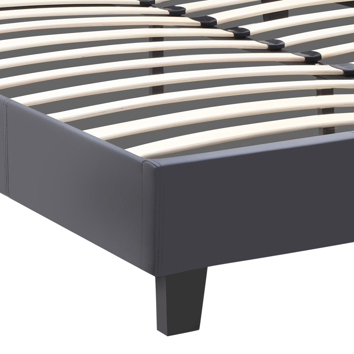 Κρεβάτι Flat Megapap από τεχνόδερμα χρώμα μαύρο ματ 140x190εκ. - Image 6