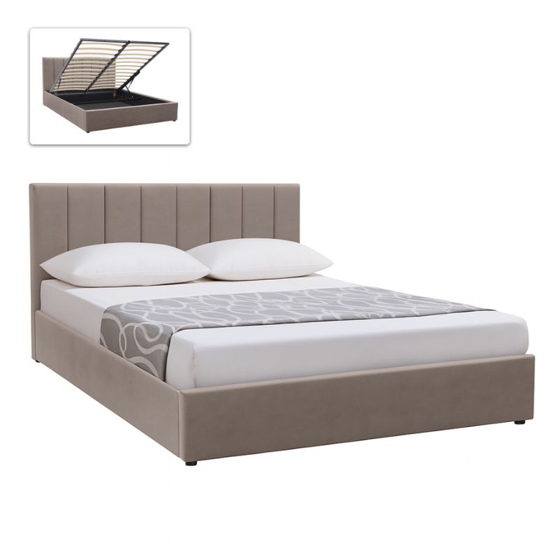 Κρεβάτι Renata Megapap υφασμάτινο με αποθηκευτικό χώρο χρώμα μπεζ 160×200εκ.