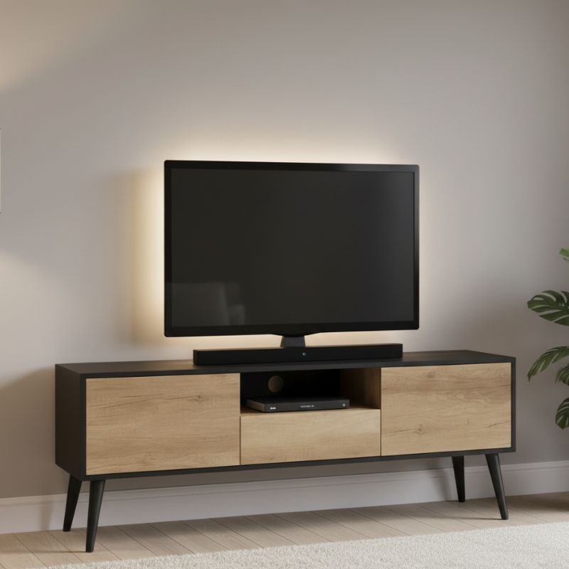 Έπιπλο τηλεόρασης Style Megapap χρώμα μαύρο – tori 160x41x58εκ.