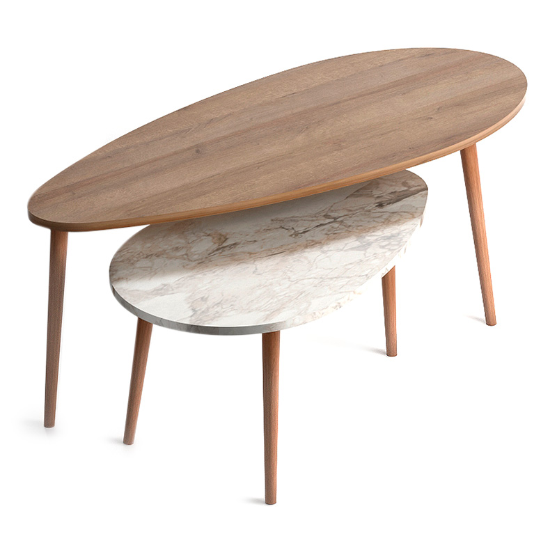 Τραπεζάκια βοηθητικά Elips Megapap χρώμα oak – μπεζ εφέ μαρμάρου 116x46x46εκ.