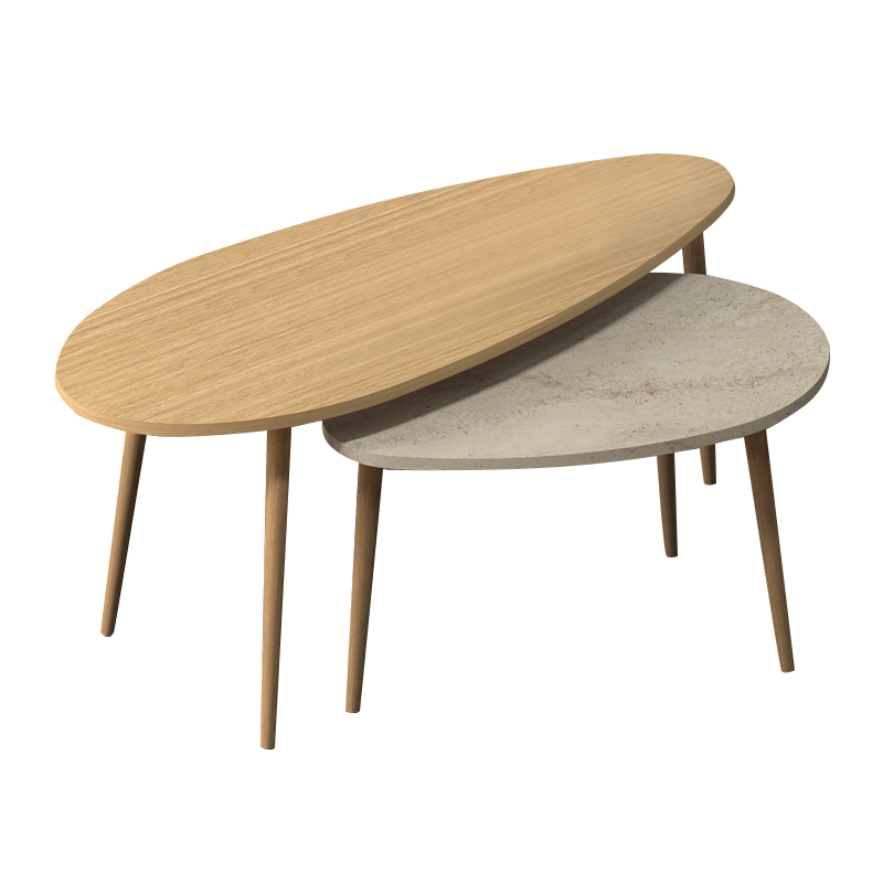 Τραπεζάκι σαλονιού σετ 2 τμχ Elips Megapap χρώμα oak – travertine 116x46x46εκ.