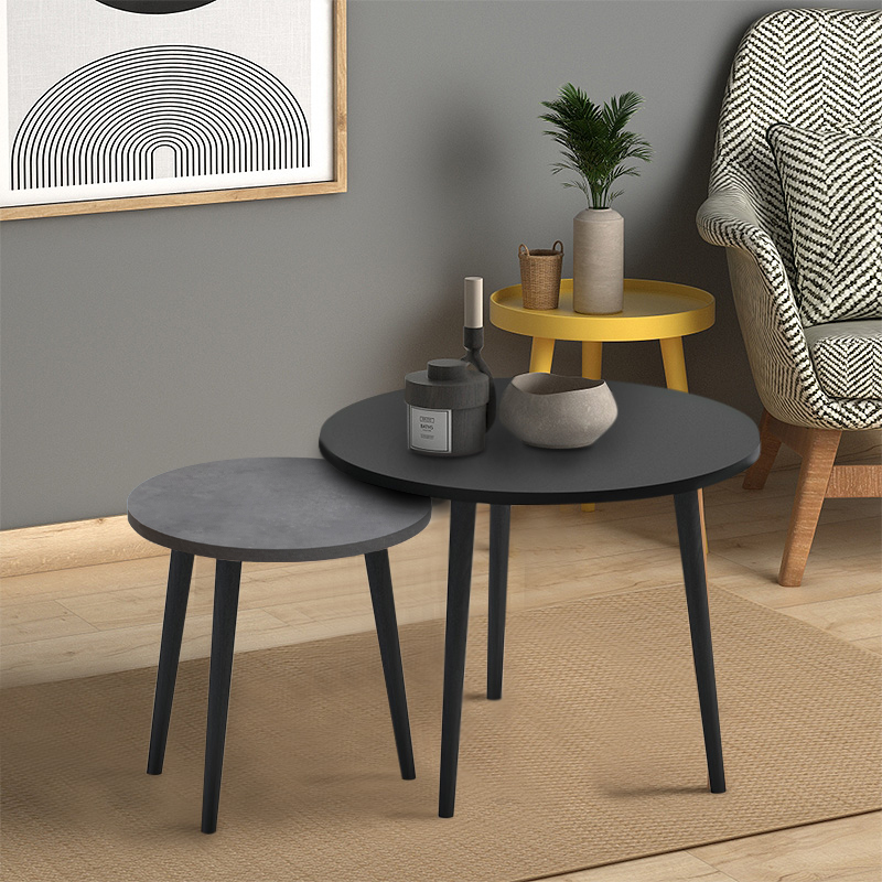 Τραπεζάκι σαλονιού σετ 2 τμχ Roma Megapap χρώμα μαύρο – γκρι ρετρό 60x60x46εκ.