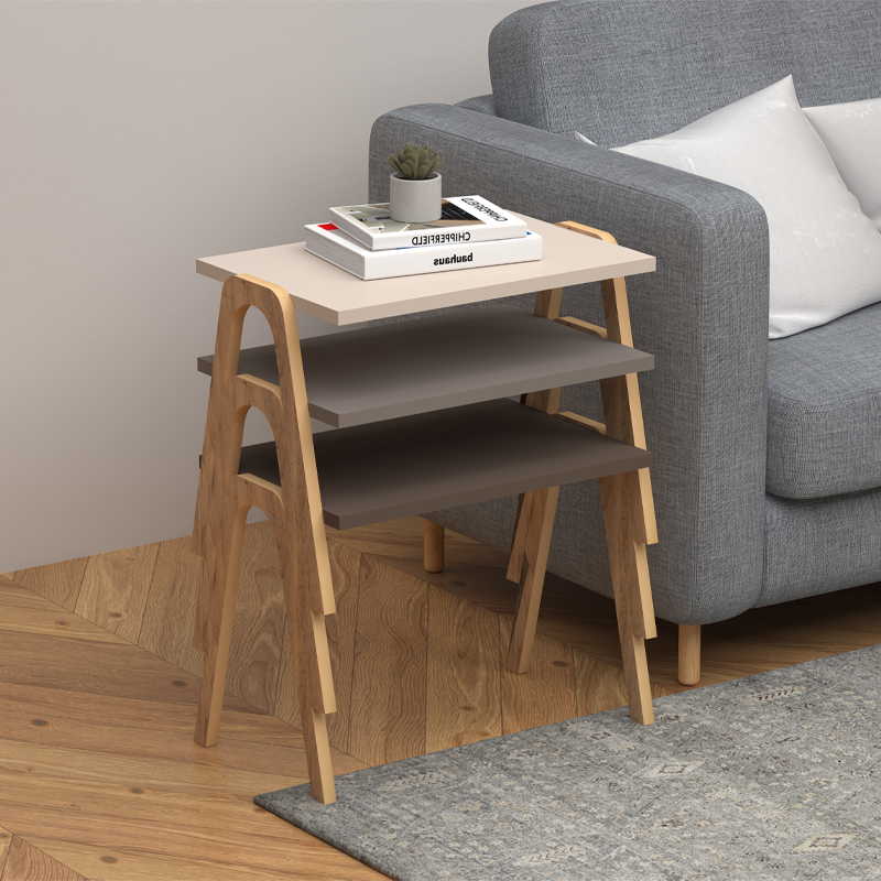 Τραπεζάκια βοηθητικά σετ 3 τμχ Como Megapap χρώμα καφέ – cappuccino – κρεμ 52x32x40εκ.