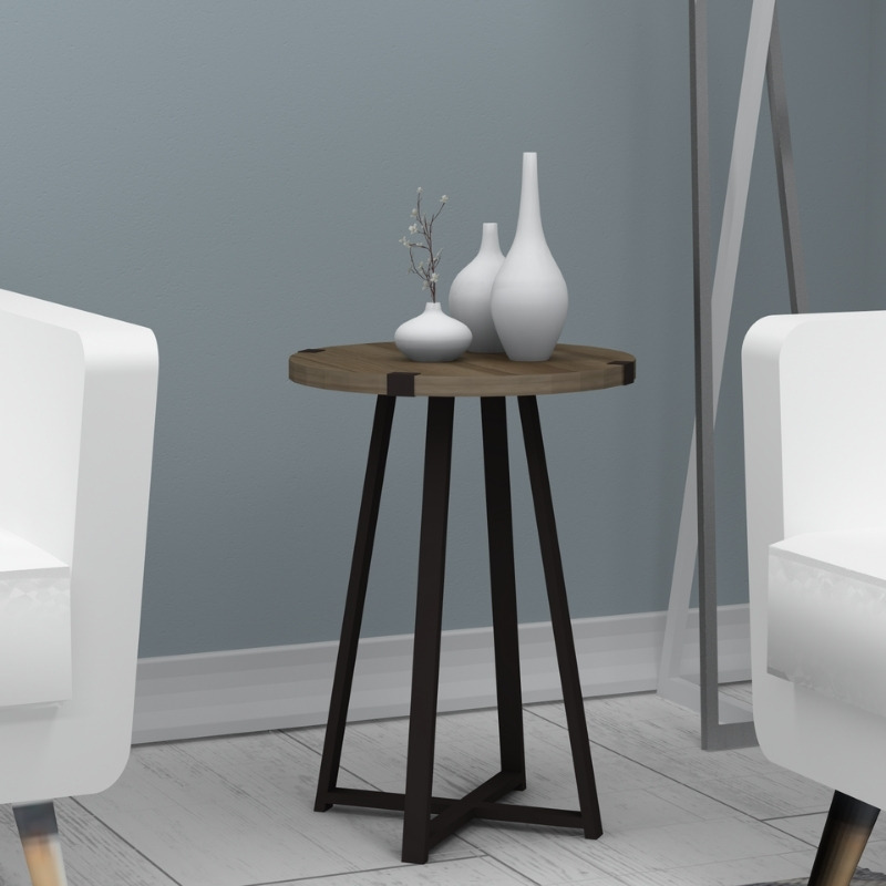 Τραπεζάκι βοηθητικό Pedro Megapap χρώμα καρυδί – ανθρακί 44x44x58εκ.