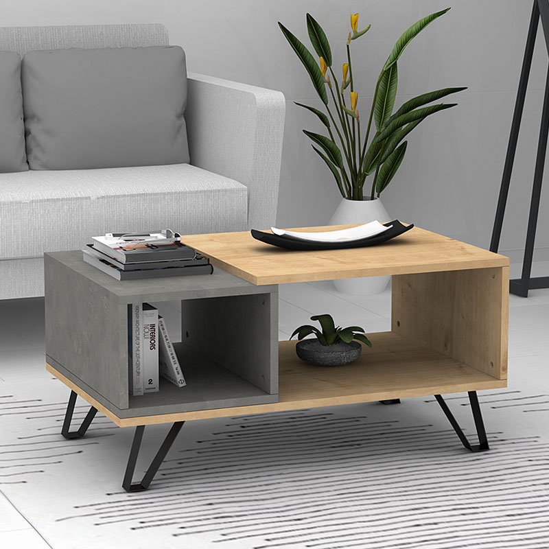 Τραπεζάκι σαλονιού Don Megapap χρώμα φυσικό οξιάς – γκρι σκυροδέματος 90x55x44εκ.