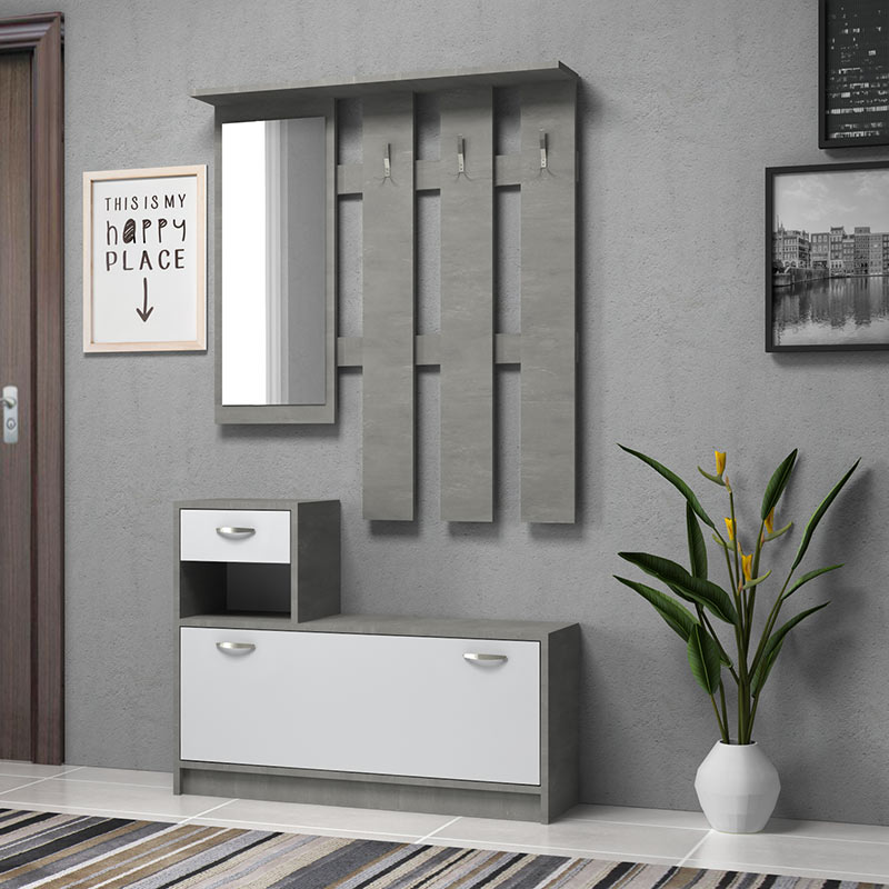 Έπιπλο εισόδου Raynold Megapap χρώμα γκρι σκυροδέματος – λευκό 100x30x180εκ.