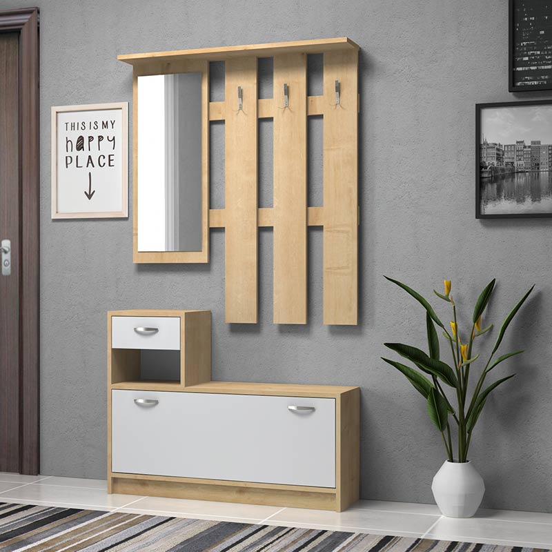 Έπιπλο εισόδου Raynold Megapap χρώμα φυσικό οξιάς – λευκό 100x30x180εκ.