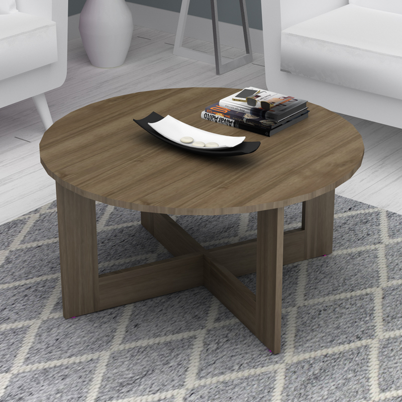 Τραπεζάκι σαλονιού Kati Megapap χρώμα καρυδί Ø80×42εκ.