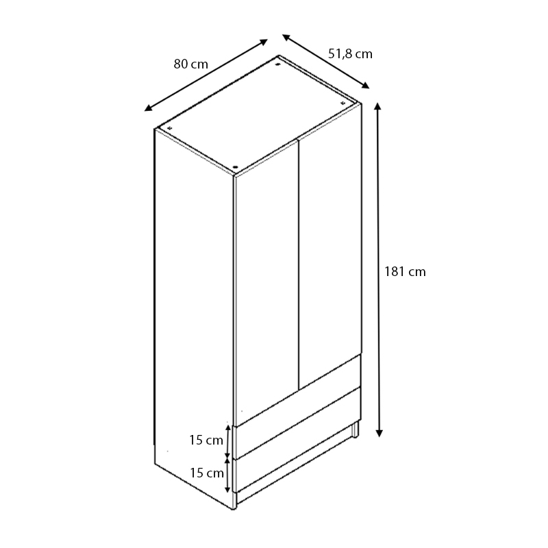 Ντουλάπα ρούχων Ricardo Megapap δίφυλλη με συρτάρια χρώμα φυσικό οξιάς 80x51,8x181εκ. - Image 6