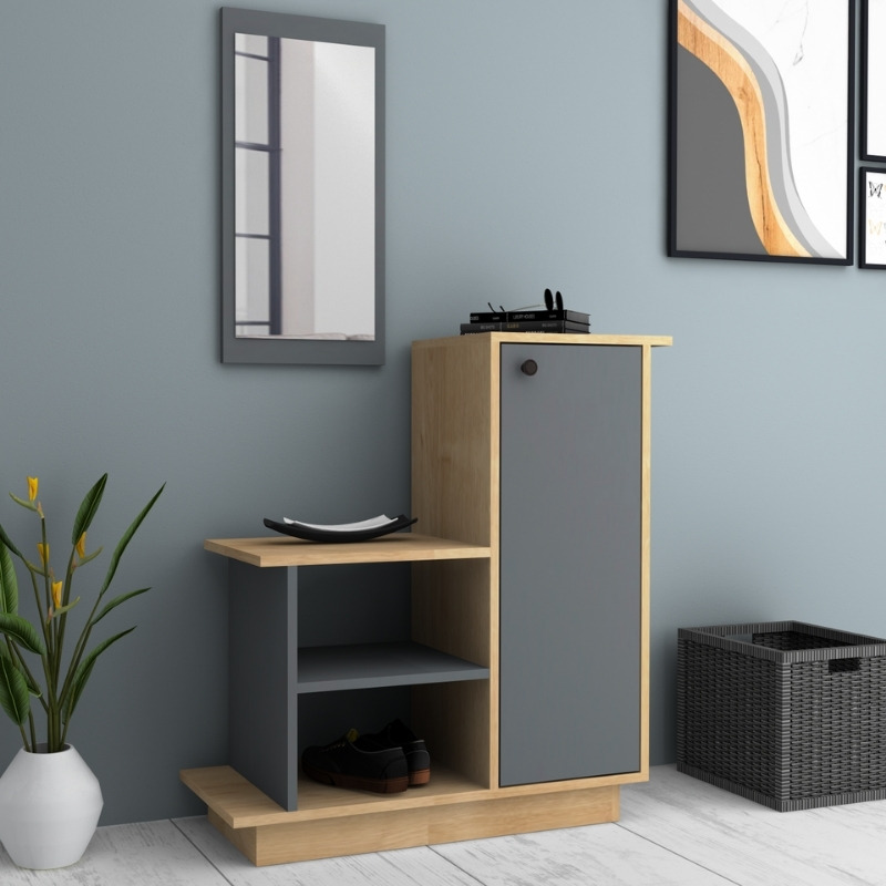 Έπιπλο εισόδου Cute Megapap χρώμα φυσικό οξιάς – ανθρακί 90x35x95εκ.