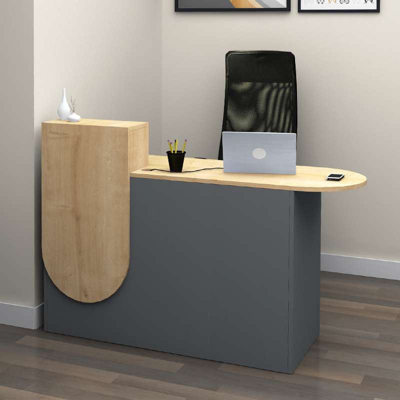 Γραφείο υποδοχής – reception Rezio Megapap χρώμα ανθρακί – φυσικό οξιάς 140x50x101,8εκ.