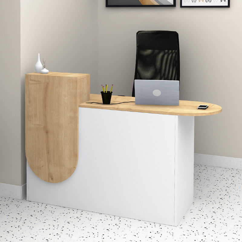 Γραφείο υποδοχής – reception Rezio Megapap χρώμα λευκό – φυσικό οξιάς 140x50x101,8εκ.