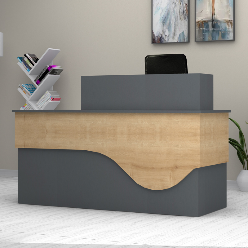 Γραφείο υποδοχής – reception Dustin Megapap χρώμα ανθρακί – φυσικό οξιάς 160x60x101,8εκ.
