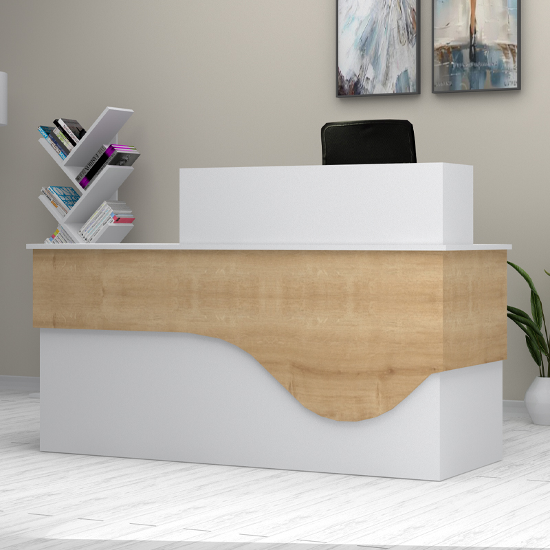 Γραφείο υποδοχής – reception Dustin Megapap χρώμα λευκό – φυσικό οξιάς 160x60x101,8εκ.