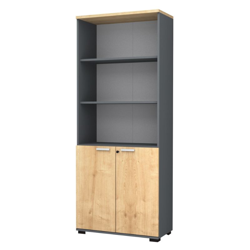 Βιβλιοθήκη γραφείου επαγγελματική Venturo Megapap χρώμα ανθρακί – φυσικό οξιάς 80x40x200εκ.