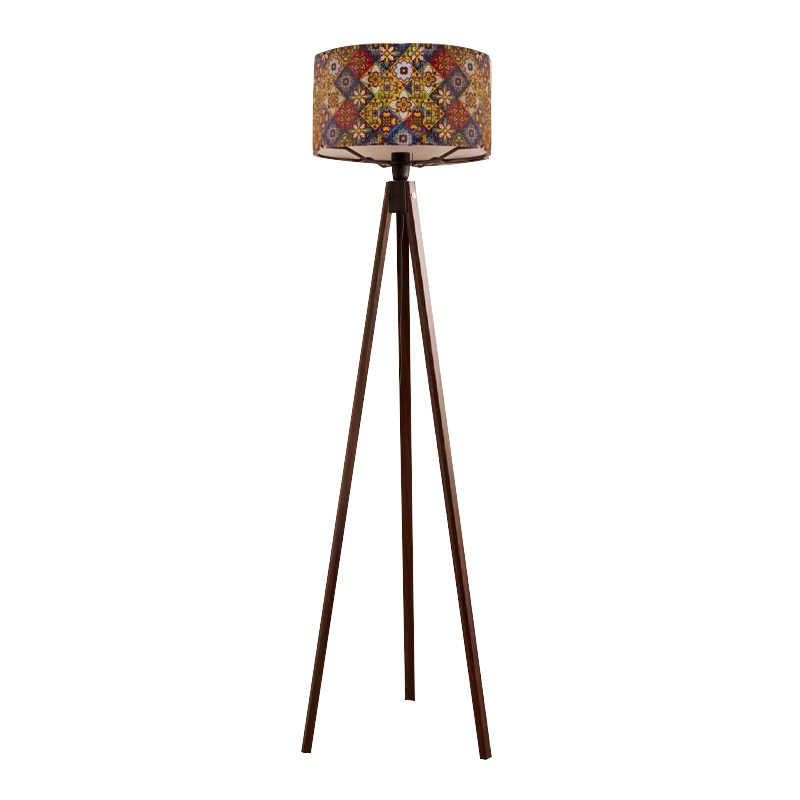 Φωτιστικό δαπέδου Rosling Megapap Mdf/ύφασμα Pvc χρώμα καρυδί – πολύχρωμο 38x38x140εκ.