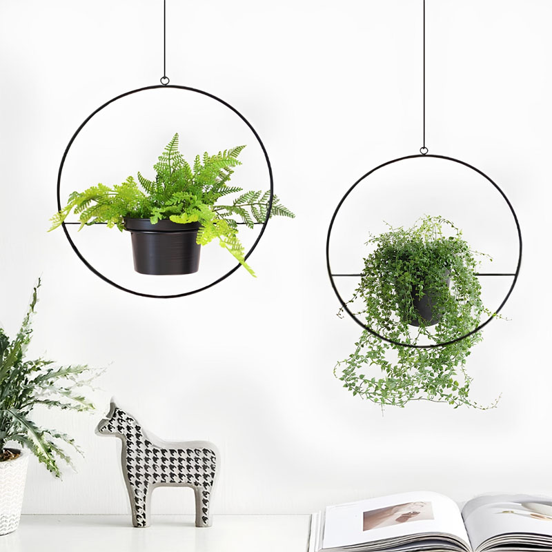 Βάση – ζαρντινιέρα κρεμαστή σετ 2τμχ μεταλλική για φυτά εσωτερικού και εξωτερικού χώρου χρώμα μαύρο Φ30εκ.