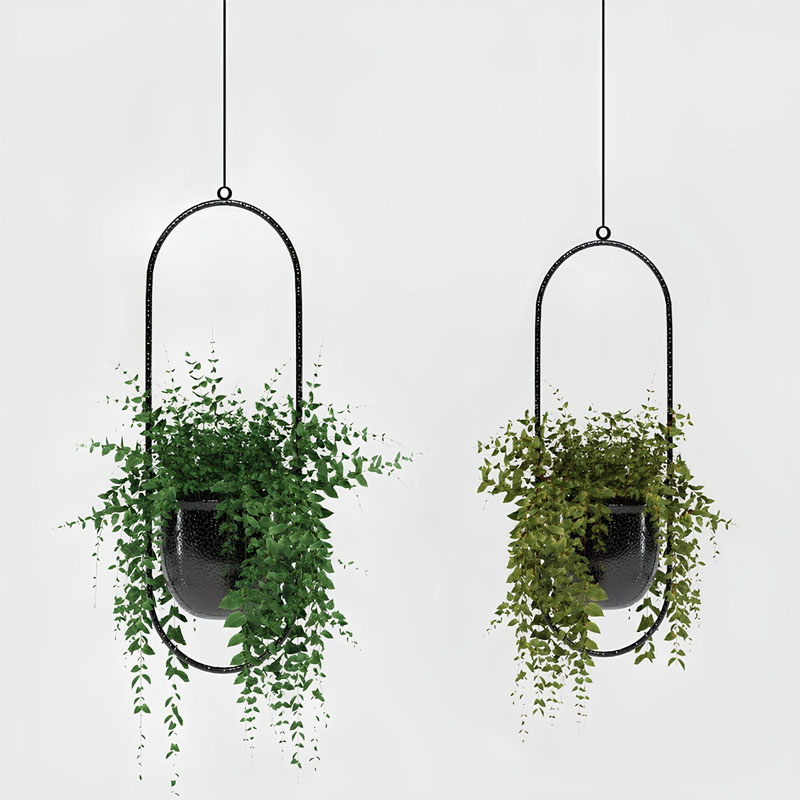 Βάση – ζαρντινιέρα κρεμαστή σετ 2τμχ μεταλλική για φυτά εσωτερικού και εξωτερικού χώρου χρώμα μαύρο Φ15εκ.