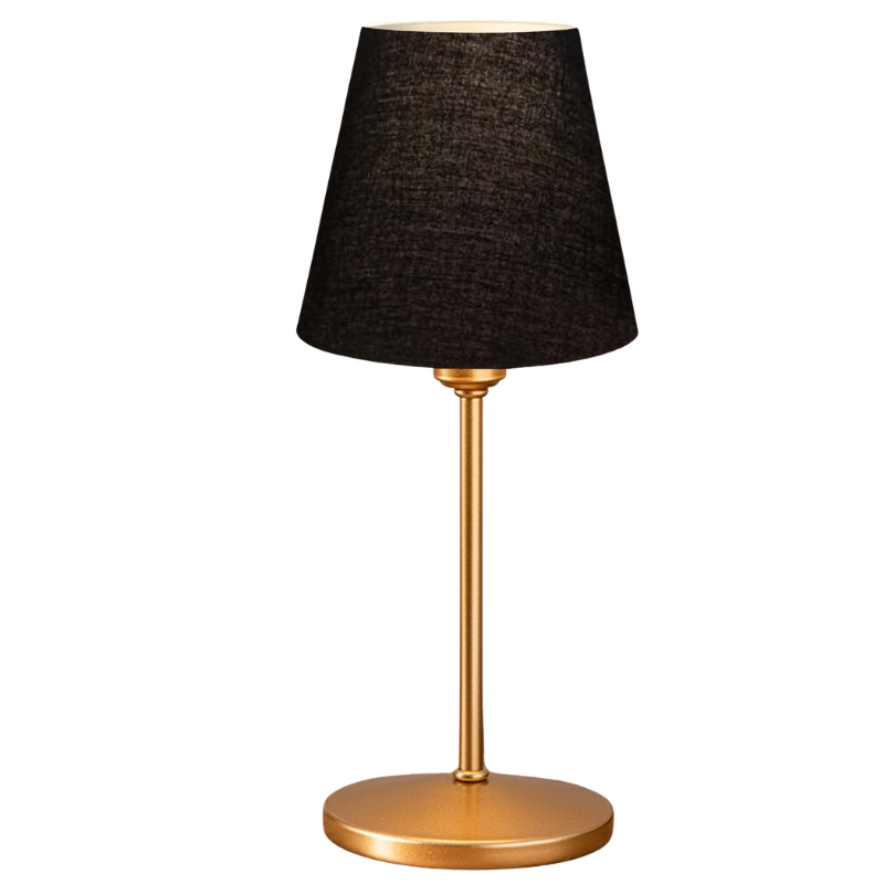 Φωτιστικό επιτραπέζιο Santo Megapap E27 ύφασμα Pvc χρώμα μαύρο – χρυσό Ø13×37εκ.