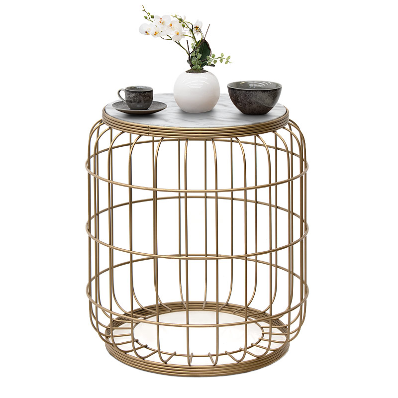 Σκαμπώ – Τραπεζάκι βοηθητικό Muller Megapap μεταλλικό – Mdf χρώμα χρυσό – λευκό 35x35x47εκ.