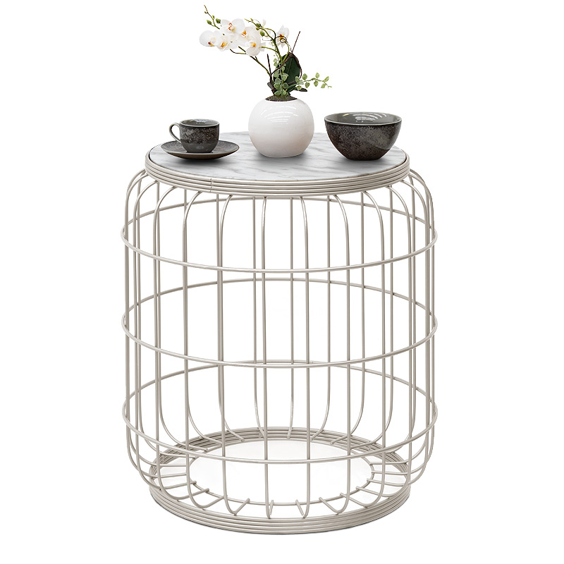 Σκαμπώ – Τραπεζάκι βοηθητικό Muller Megapap μεταλλικό – Mdf χρώμα λευκό 35x35x47εκ.