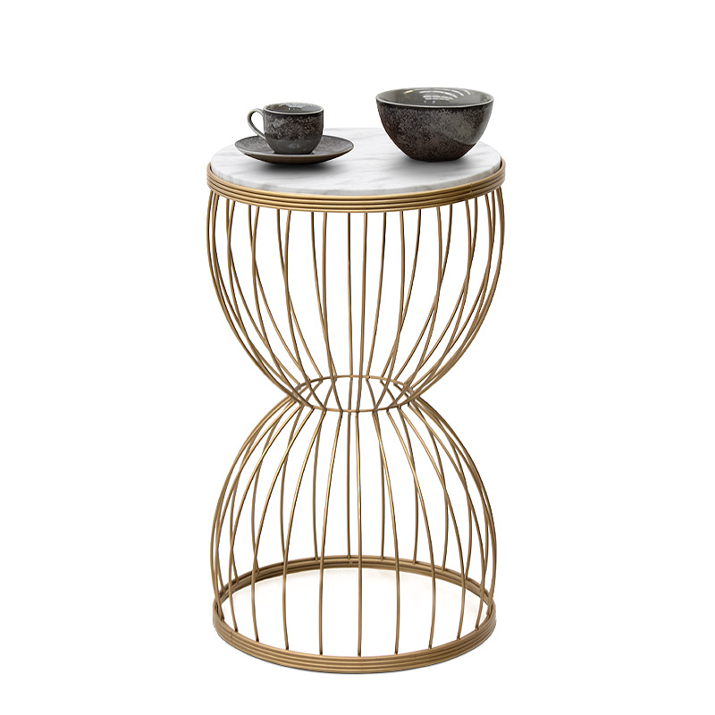 Τραπεζάκι βοηθητικό Pino Megapap μεταλλικό – Mdf χρώμα χρυσό – λευκό εφέ μαρμάρου 35x35x58εκ.