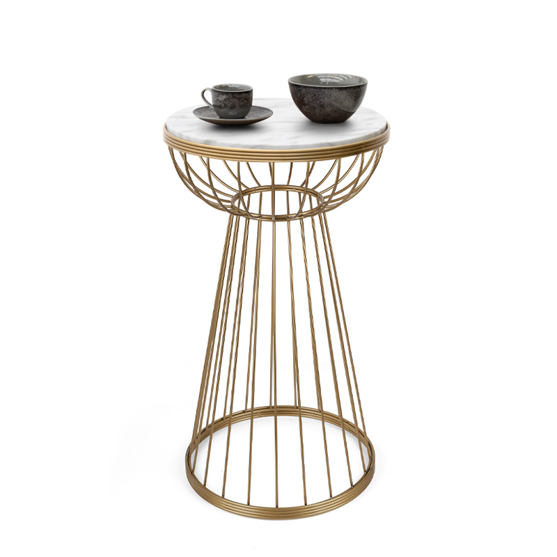 Τραπεζάκι βοηθητικό Mantare Megapap μεταλλικό – Mdf χρώμα χρυσό – λευκό εφέ μαρμάρου 35x35x58εκ.