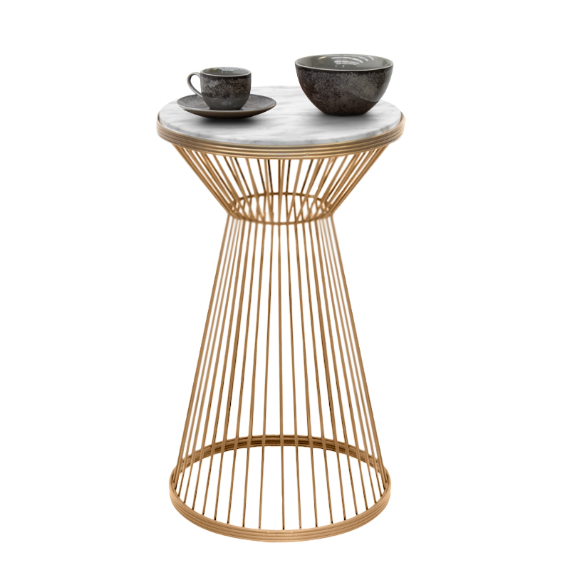 Τραπεζάκι βοηθητικό Cresta Megapap μεταλλικό – Mdf χρώμα χρυσό – λευκό εφέ μαρμάρου Ø34,5×58,5εκ.