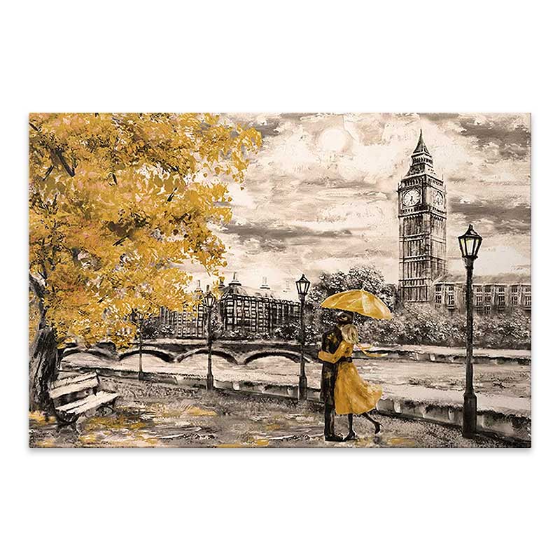 Πίνακας σε καμβά “Big Ben And Yellow Leaves” Megapap ψηφιακής εκτύπωσης 75x50x3εκ.