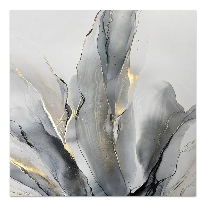Πίνακας σε καμβά “Abstract Grey Leaves” Megapap ψηφιακής εκτύπωσης 100x100x3εκ.