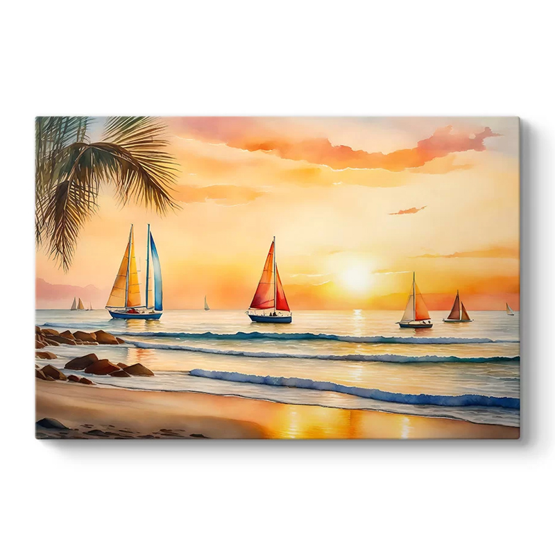 Πίνακας σε καμβά “Tropical Sails at the Sunset” Megapap ψηφιακής εκτύπωσης 100x70x3εκ.