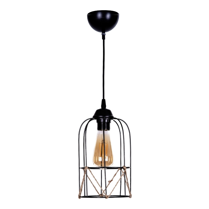 Φωτιστικό οροφής Argon Megapap E27 μεταλλικό – σχοινί μονόφωτο χρώμα μαύρο Ø15×65εκ.