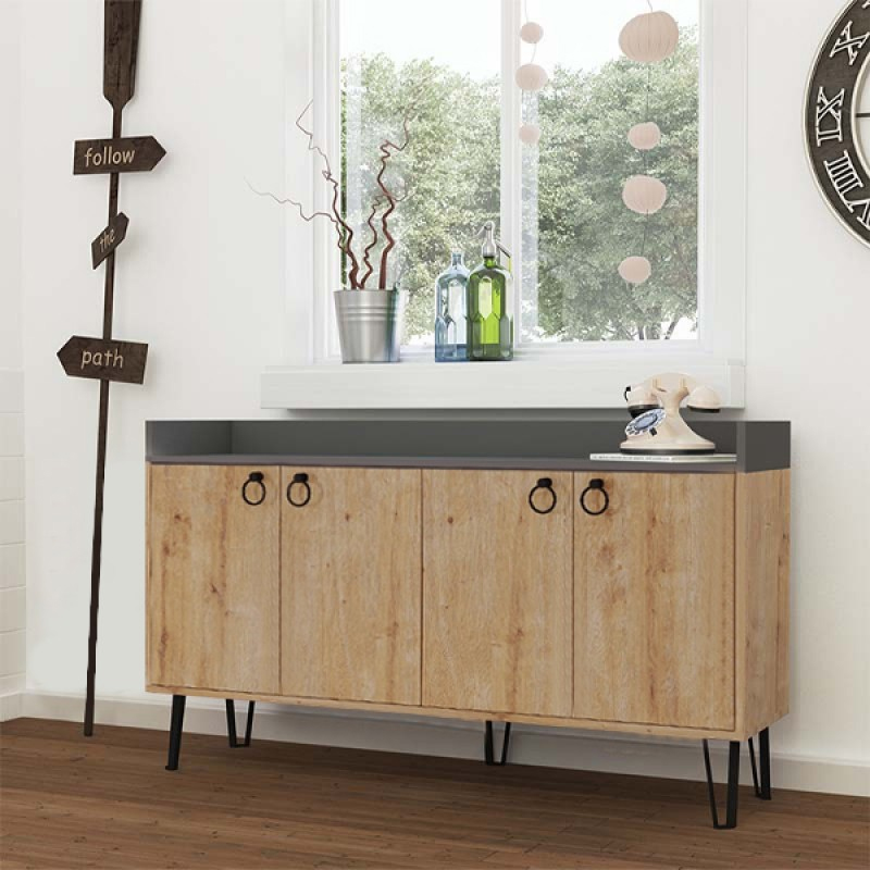 Μπουφές Dea Megapap χρώμα sapphire oak – ανθρακί 140x36x80εκ.