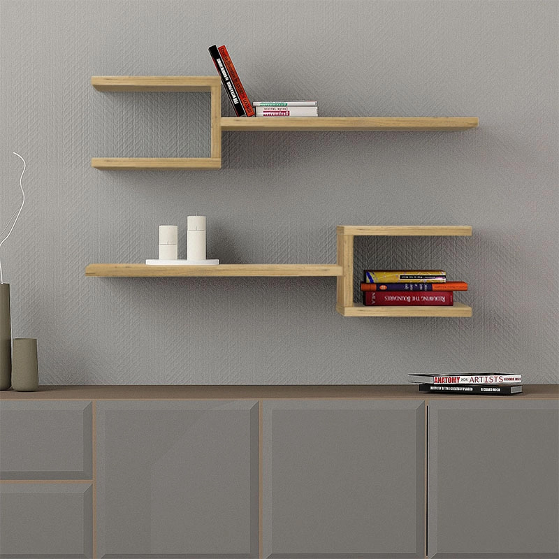 Ραφιέρα τοίχου Fork Megapap 2 τεμαχίων χρώμα sapphire oak 75×19,5×18εκ.