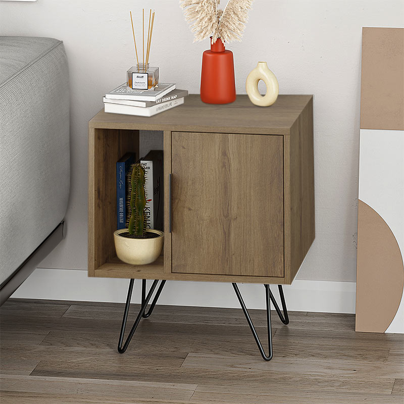 Κομοδίνο Glynn Megapap χρώμα ανοιχτό καρυδί 50,2×44,6×60εκ.