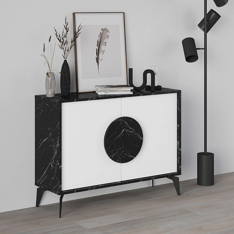 Μπουφές Gora Megapap χρώμα μαύρο εφέ μαρμάρου – λευκό 110×35,6×82εκ.