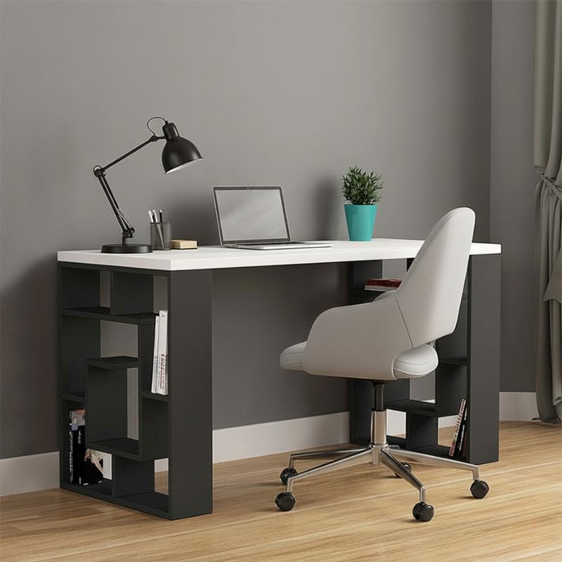 Γραφείο εργασίας Labirent Megapap χρώμα ανθρακί – λευκό 140x60x75εκ