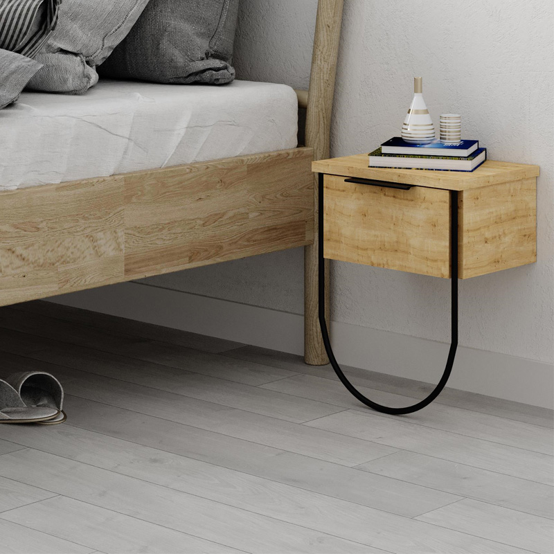 Κομοδίνο επιτοίχιο Norfolk Megapap χρώμα sapphire oak 33x25x44εκ.