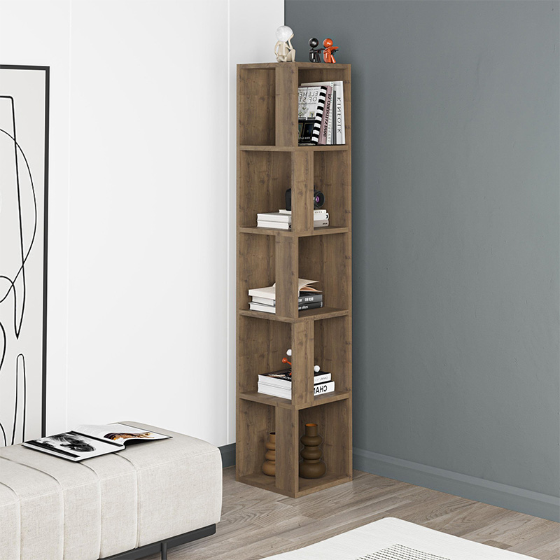 Βιβλιοθήκη γωνιακή Piano Megapap χρώμα ανοιχτό καρυδί 31,4×31,4×158,9εκ.