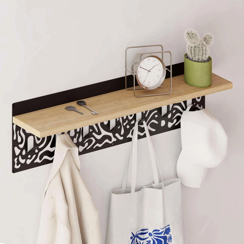 Κρεμάστρα τοίχου Novo Megapap από  μέταλλο – μελαμίνη χρώμα sapphire oak – μαύρο 80×12,2×20εκ.