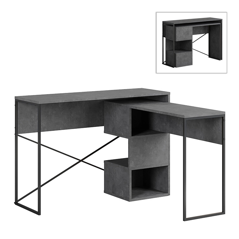 Γραφείο εργασίας πολυμορφικό Badau Megapap χρώμα γκρι ρετρό 110x37,2x77εκ. - Image 6