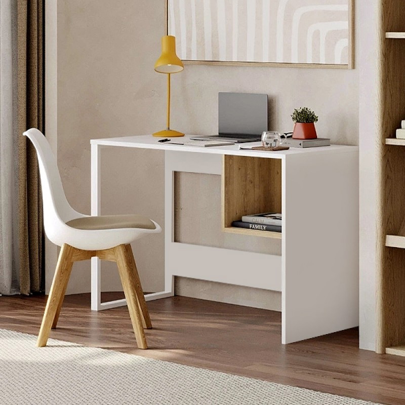 Γραφείο εργασίας Cubo Megapap χρώμα λευκό – sapphire oak 110x50x75εκ.